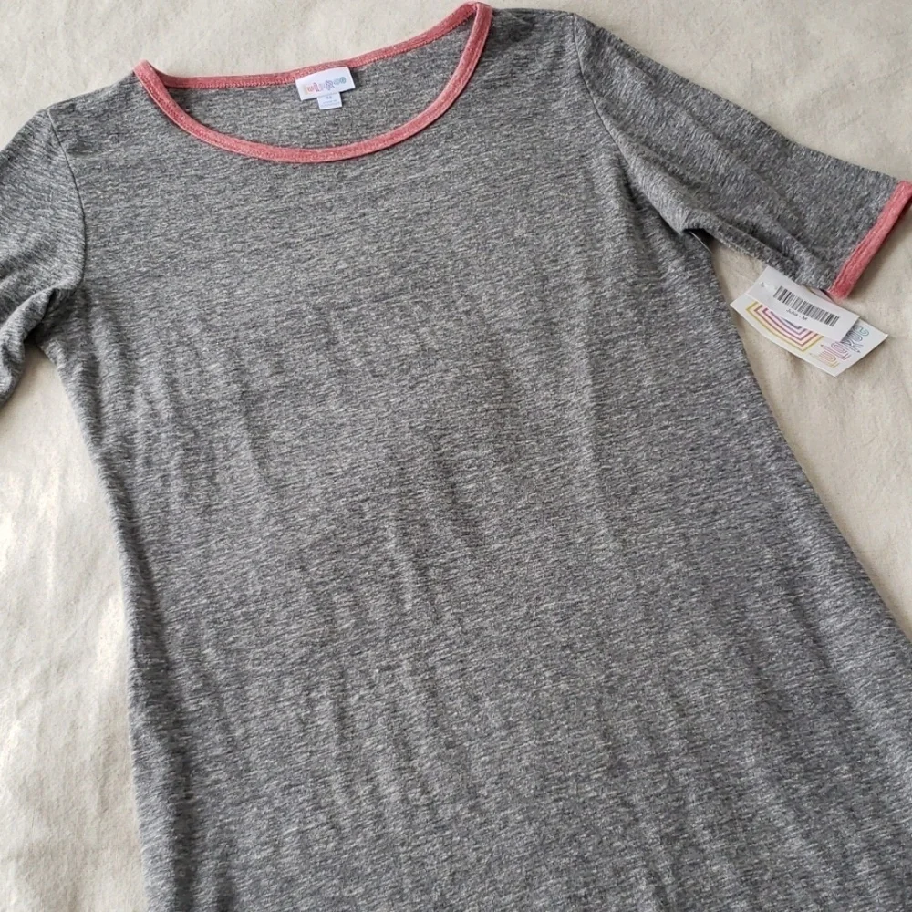 NEW Lularoe Heathered Julia Midi Dress Ringer‎ M Grey Pink NWT